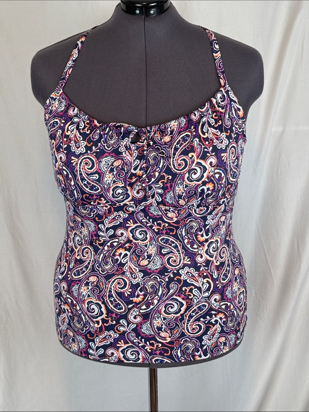 Women's Lands' End Paisley Halter Swim Tank with Criss Cross Back Size 16 NWT